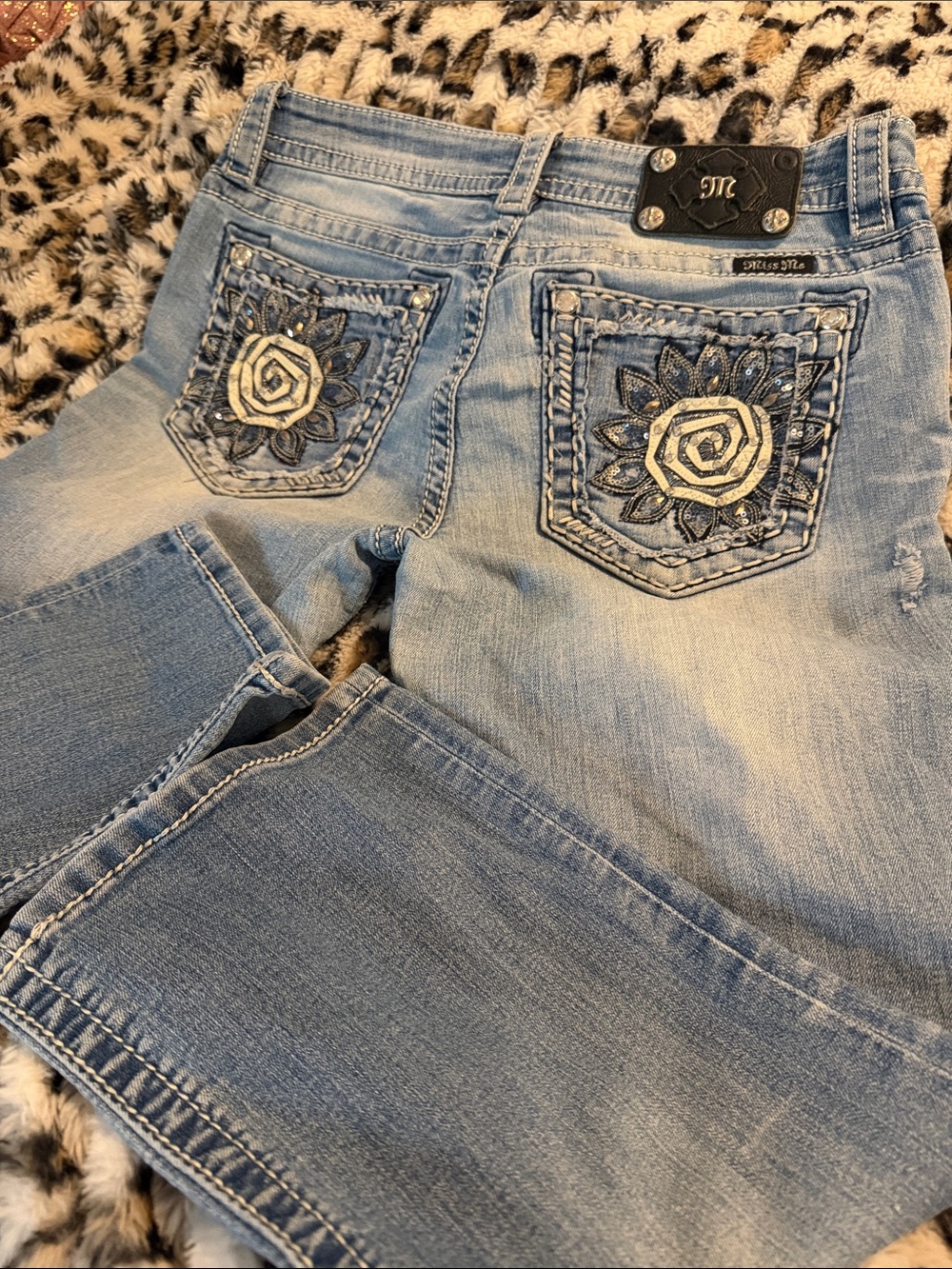 Miss Me Light Blue cuffed capri  Jeans with Embroidered Back Pockets